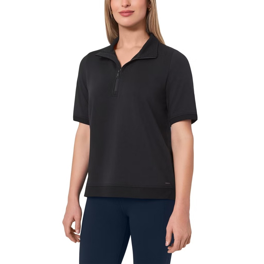 Mondetta Women's Short Sleeve Terry 1/4 Zip, Black, Size Large, New